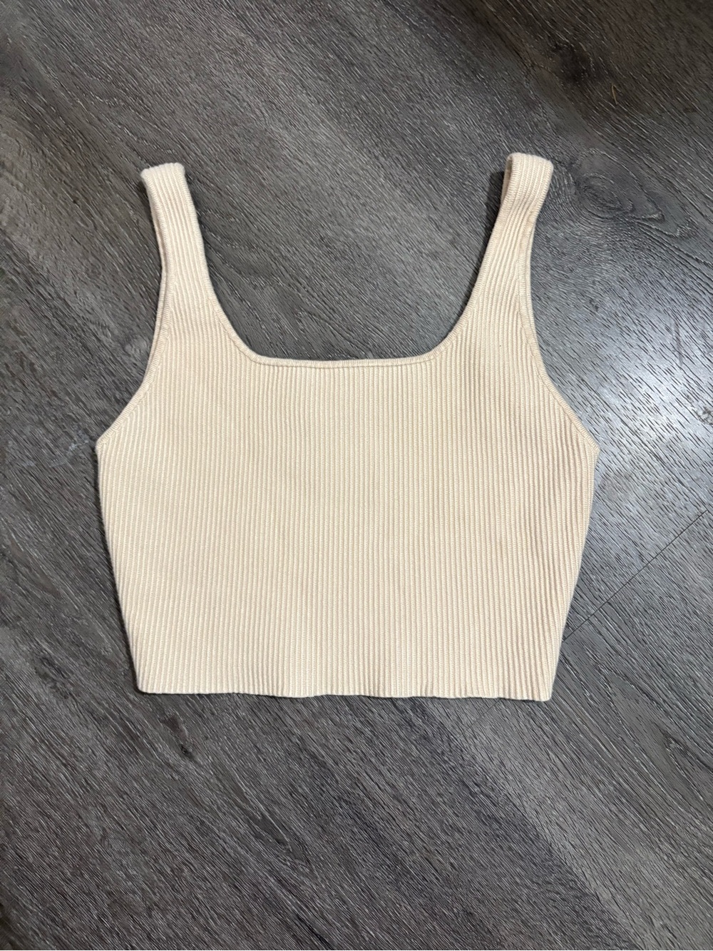 House of Harlow 1960 Medium Ribbed Knit Square Neck Crop Tank Top Beige Summer - Picture 2 of 6